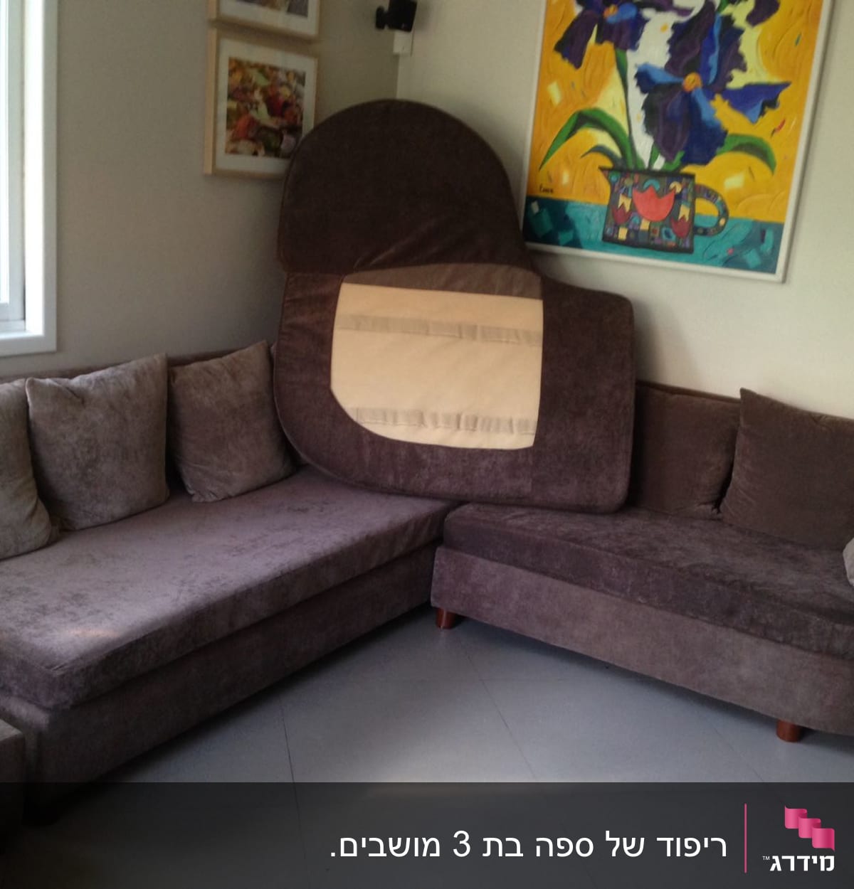 כריות ריפוד חומות על ספה פינתית